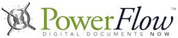 PowerFlow logo of power in green font and flow in black font next to a vault spin wheel