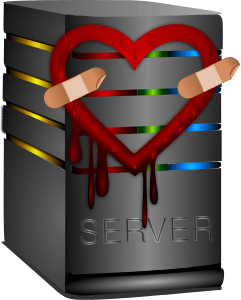 Blog image cartoon server with bleeding heart with bandaids on it