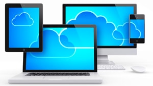 Blog image computers with blue cloud background