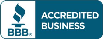 Accredited business logo with torch and BBB text