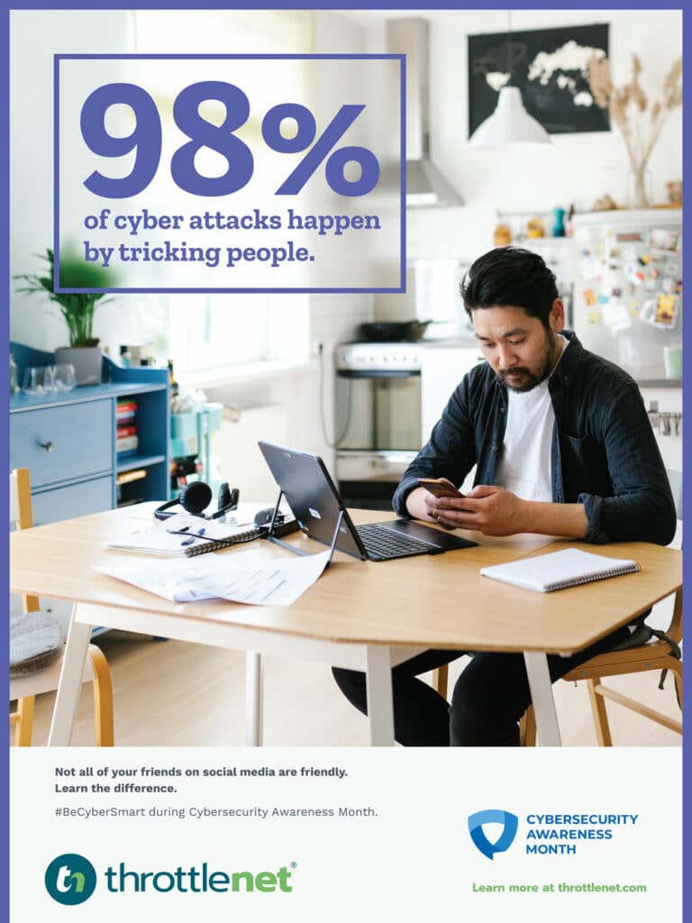 cyber attacks happen by tricking people - cybersecurity awareness poster