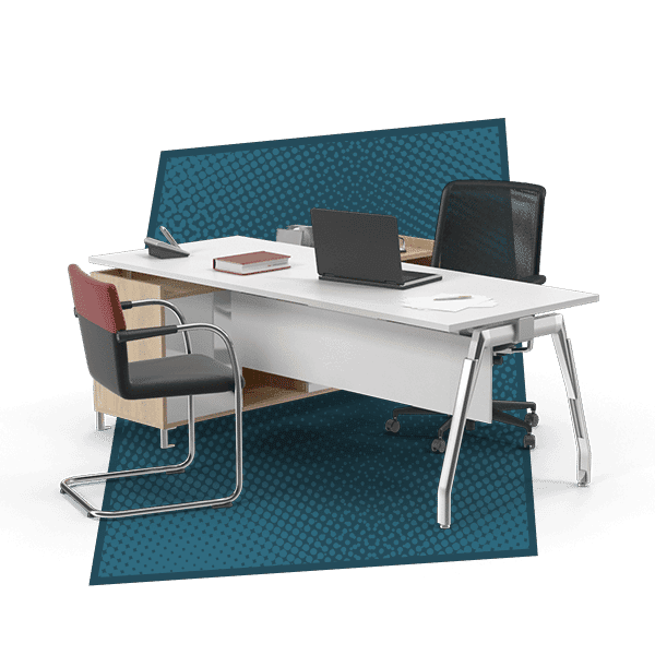 Desk with laptop and chairs