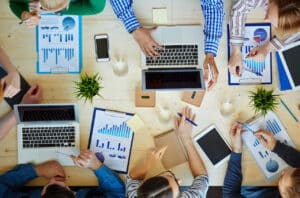 Group of business people working on computers