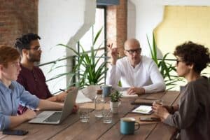 accounting firm meeting with employees